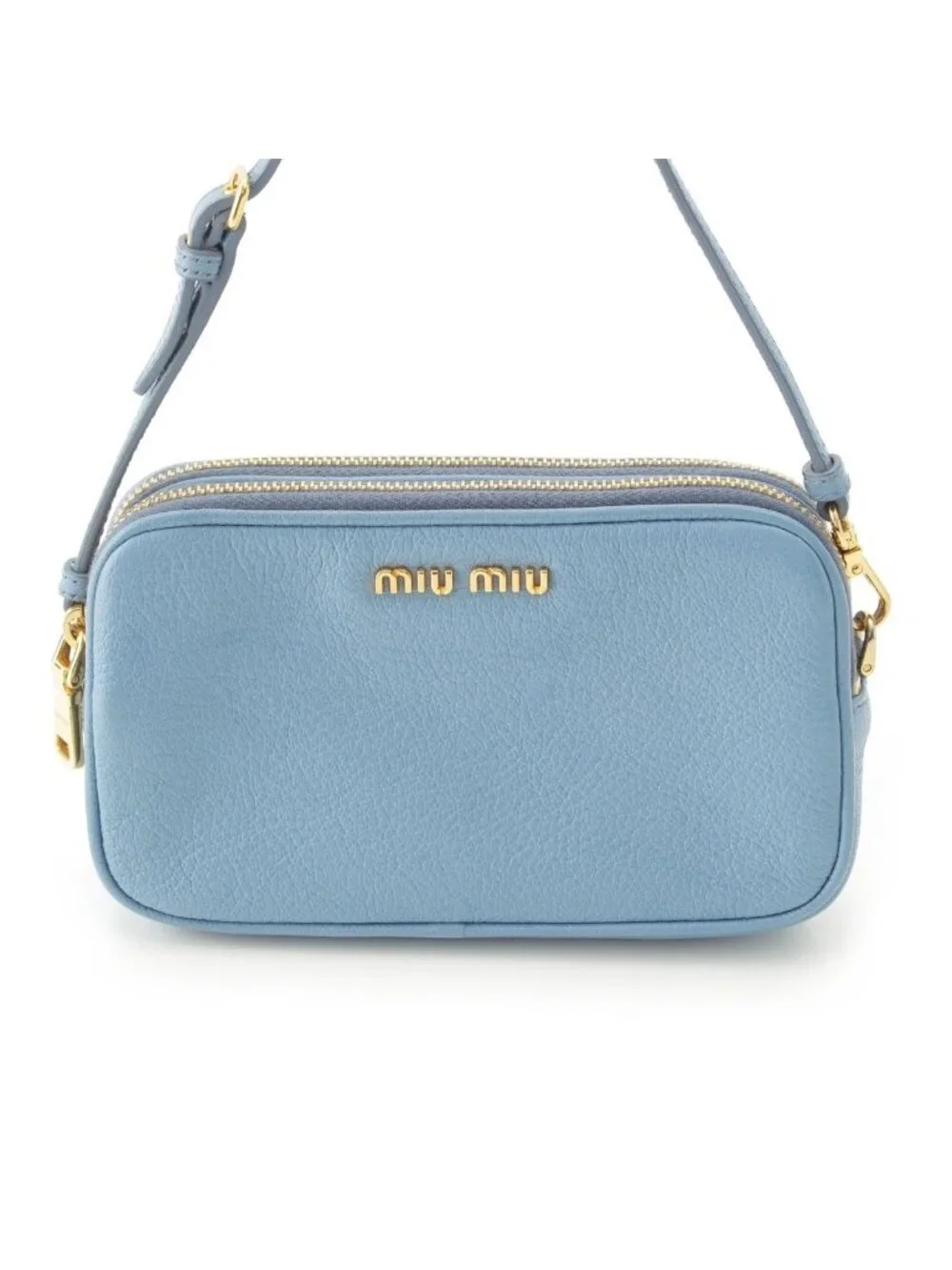 Miu Miu Madras Leather Pouch Light Blue